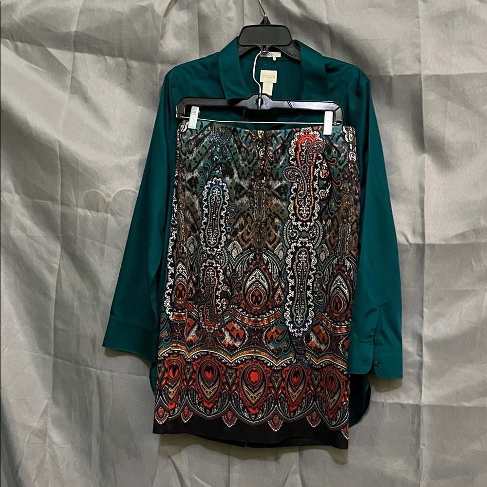 Elegant Teal and Multicolor Patterned Dress